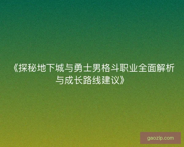 《探秘地下城与勇士男格斗职业全面解析与成长路线建议》